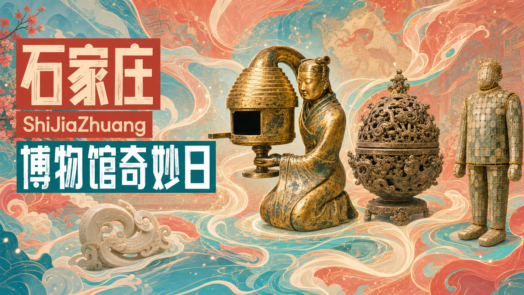 朱砂长卷，燕赵文物在朱砂红与青绿云纹中展开